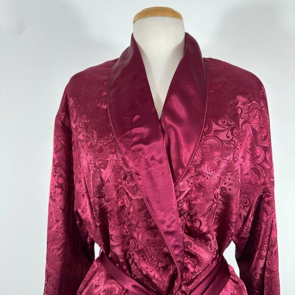 Vintage Victoria's Secret Gold Label Robe w/belt Womens P/S Maroon Floral Satin - Picture 2 of 15